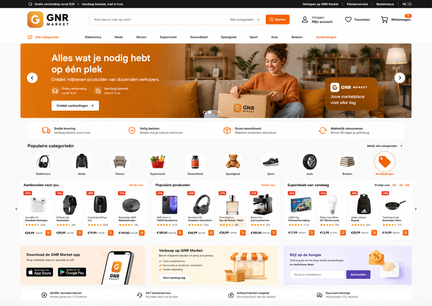 E-commerce webshop: Homepage
